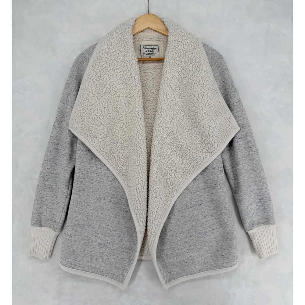 Abercrombie & Fitch Gray Sherpa Lined Open Front Cardigan Jacket XS